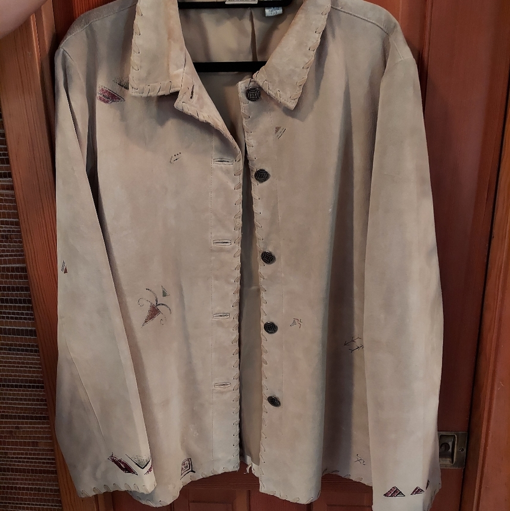 Chico southwestern statement suede jacket tribal motifs picture on back xl